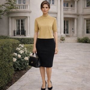 St. John Separates Gold Metallic Santana Knit Sweater Top Size M USA Vintage